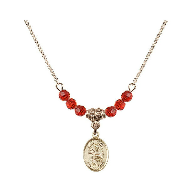 Bonyak Jewelry 18 Inch Hamilton Gold Plated Necklace w/ 4mm Red July Birth Month Stone Beads and Saint Daniel 